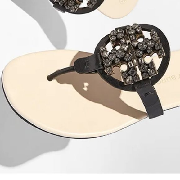 Tory Burch MANY SIZES CRYSTAL MILLER SOFT SANDAL Embellished Jeweled Two Tone - Picture 2 of 9
